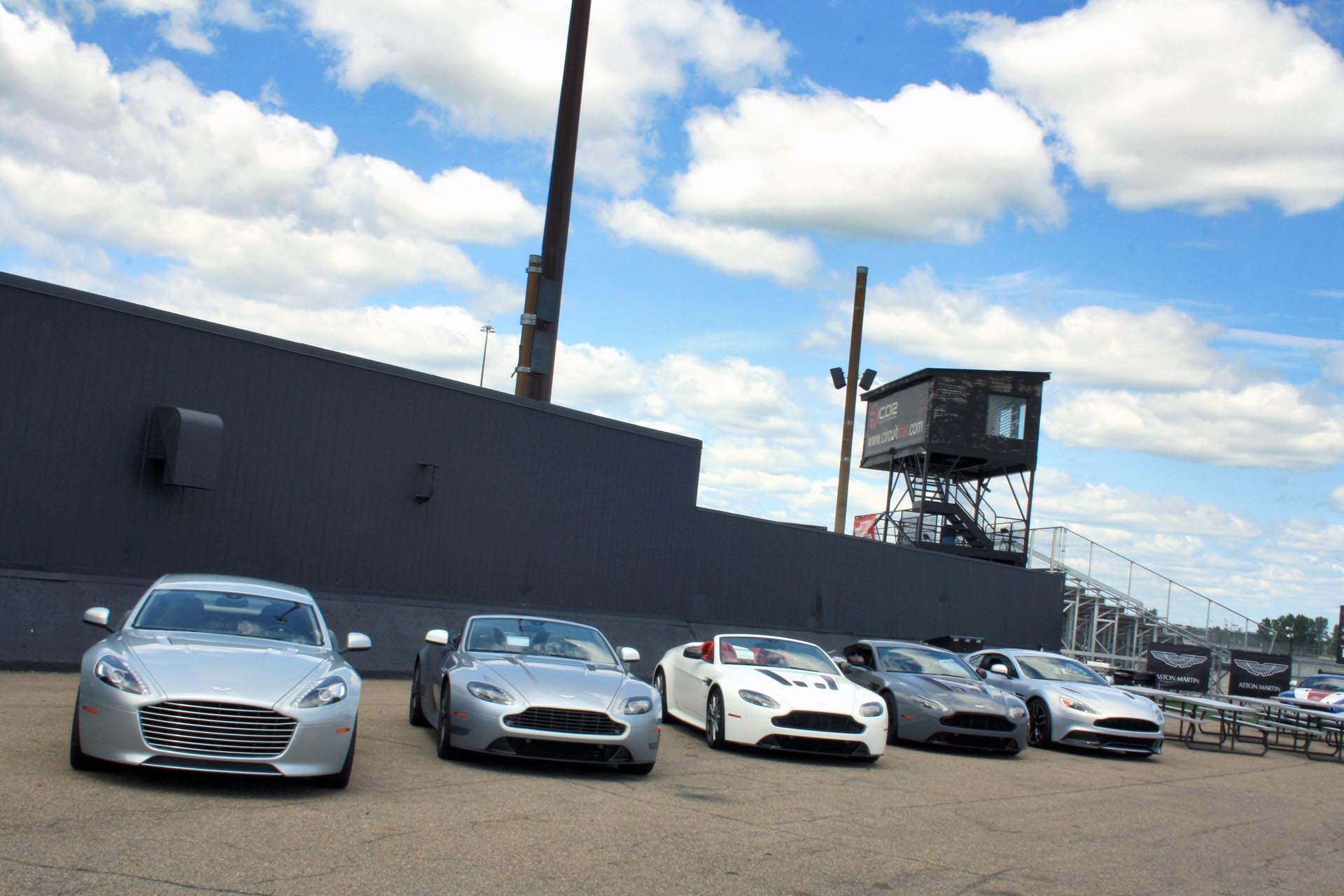 Left to right: Rapide S, Vantage GT Roadster, V12 Vantage S Roadster, V12 Vantage S, Vanquish