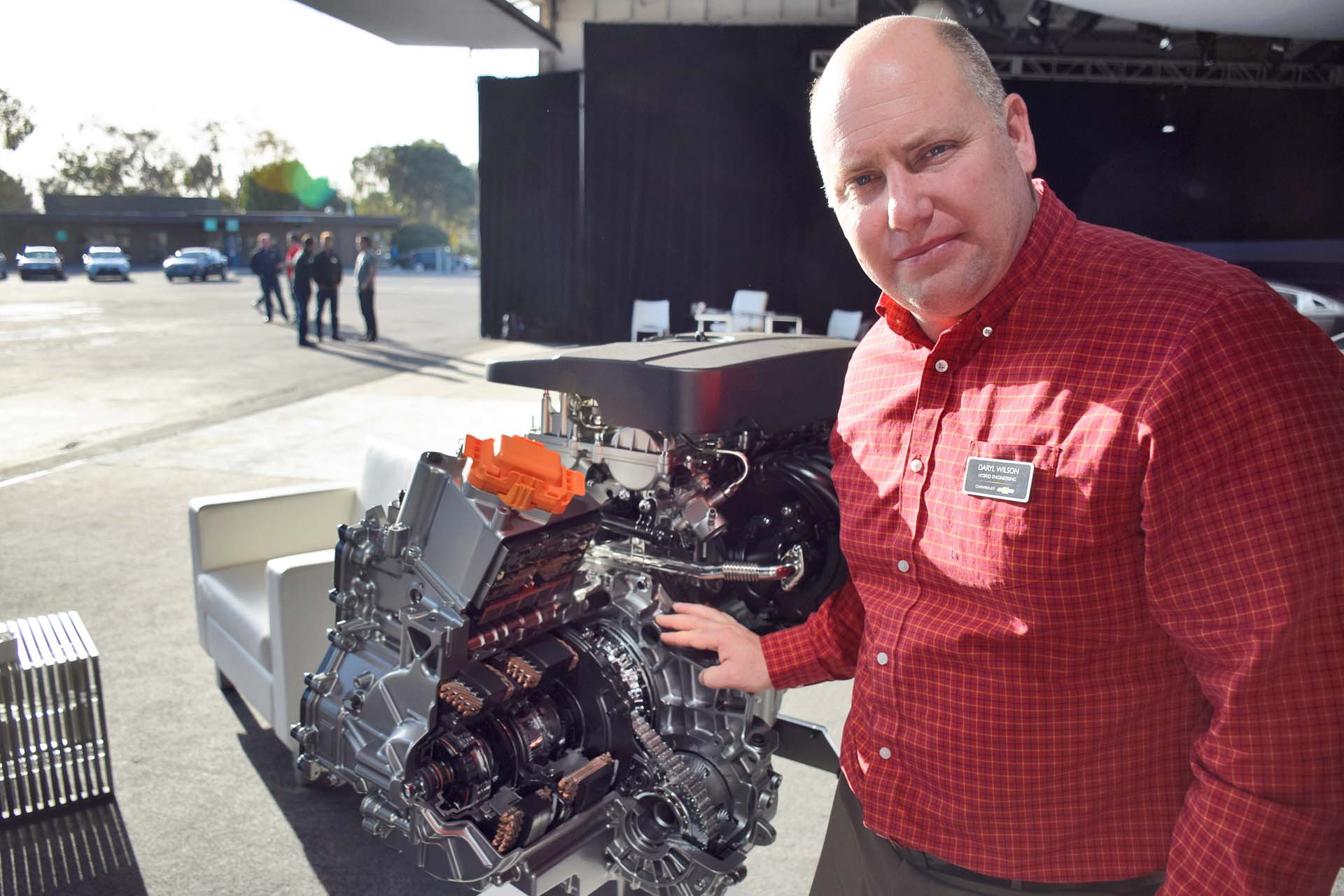 Malibu Hybrid Lead Development Engineer Daryl Wilson with hybrid system